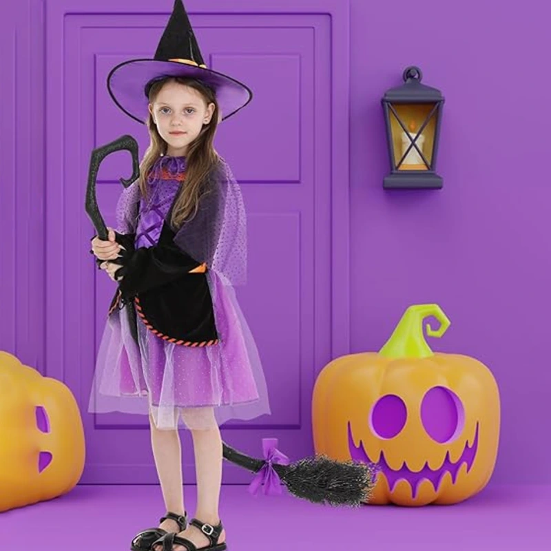 Costume da gioco di ruolo da strega per bambini con accessorio scopa