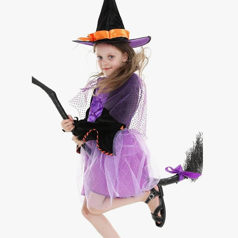Costume da strega per bambini del giorno del personaggio del libro di fiabe con finiture in pizzo